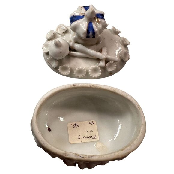 Fairing Box Crown Scepter Floral Vintage Trinket Box Porcelain Lid Antique - Picture 9 of 15